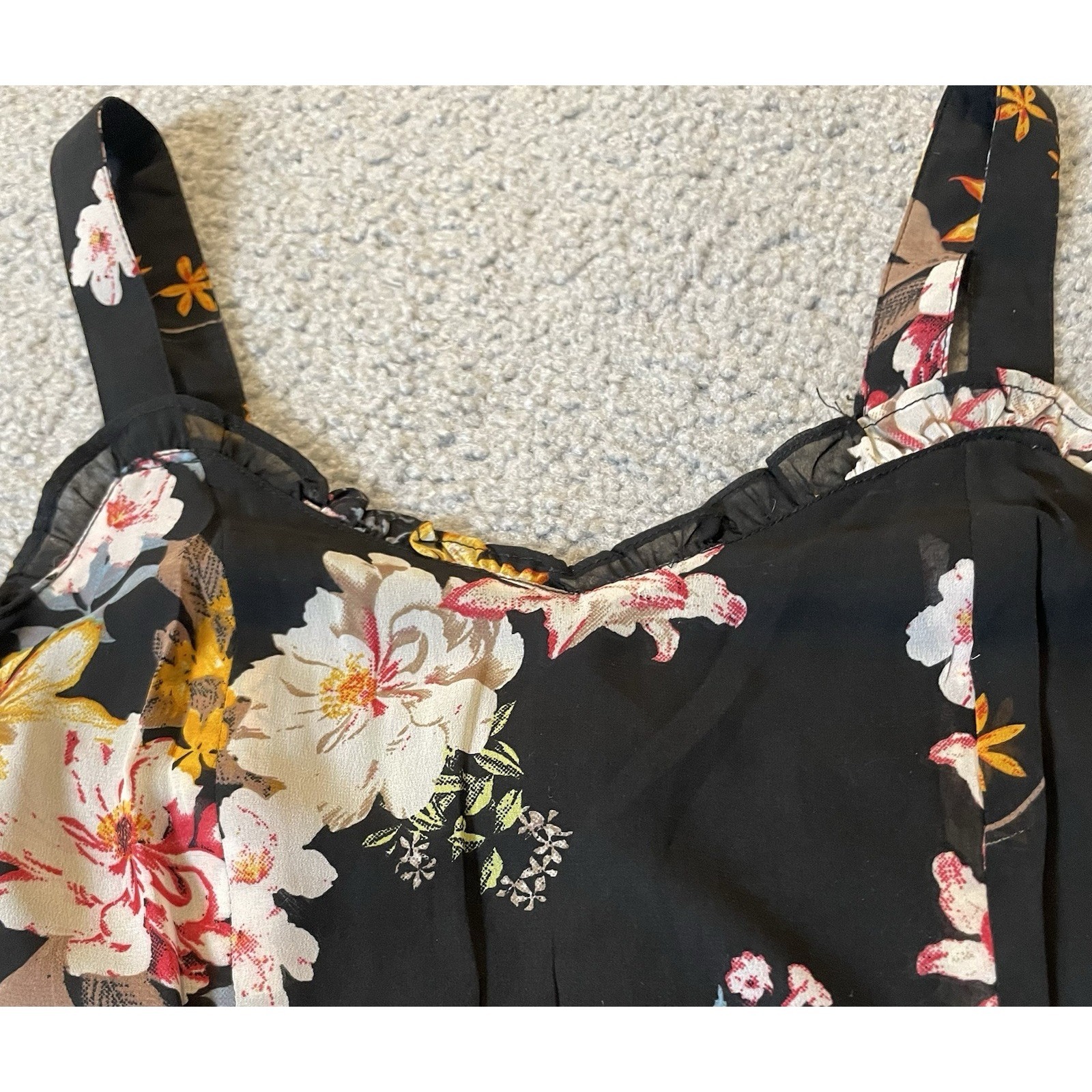 Tuchuzy Floral Midi Dress Sz S Black Yellow Smocked Ruffles Boho Party — image 5 of 8